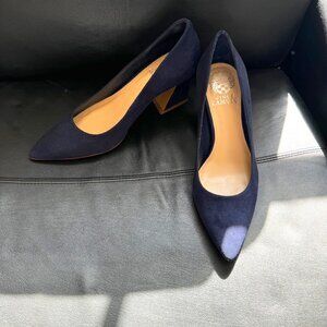 Vince Camuto Navy Blue Suede Block Heel Pumps Sz 7M Great Condition!